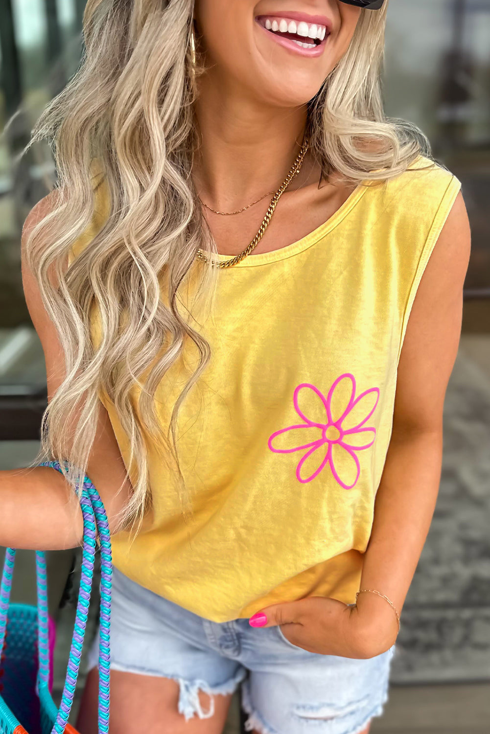 Blue Sun Graphic Casual Tank Top