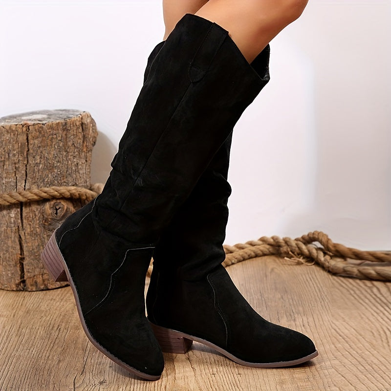 Women's Vintage Western Cowboy Boots - Knee-High Pull-On Boots with Chunky Heels, Slip-Resistant PU Outsole - Western Booties for Women, Country Western Events & Everyday Outfits - by Ylxhoa, Cowboy Accessories, Casual Wear,