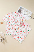 Pink Christmas Spirit Cute Holiday Print Short Sleeve Shirt and Pants 2pcs Pajama Set