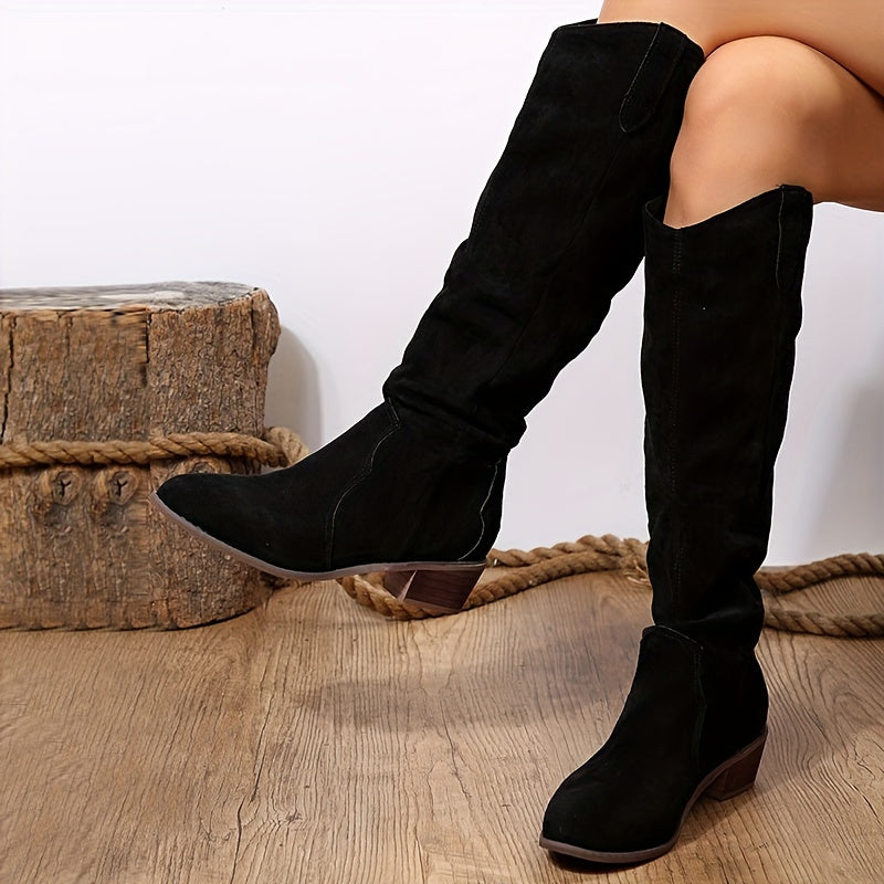 Women's Vintage Western Cowboy Boots - Knee-High Pull-On Boots with Chunky Heels, Slip-Resistant PU Outsole - Western Booties for Women, Country Western Events & Everyday Outfits - by Ylxhoa, Cowboy Accessories, Casual Wear,