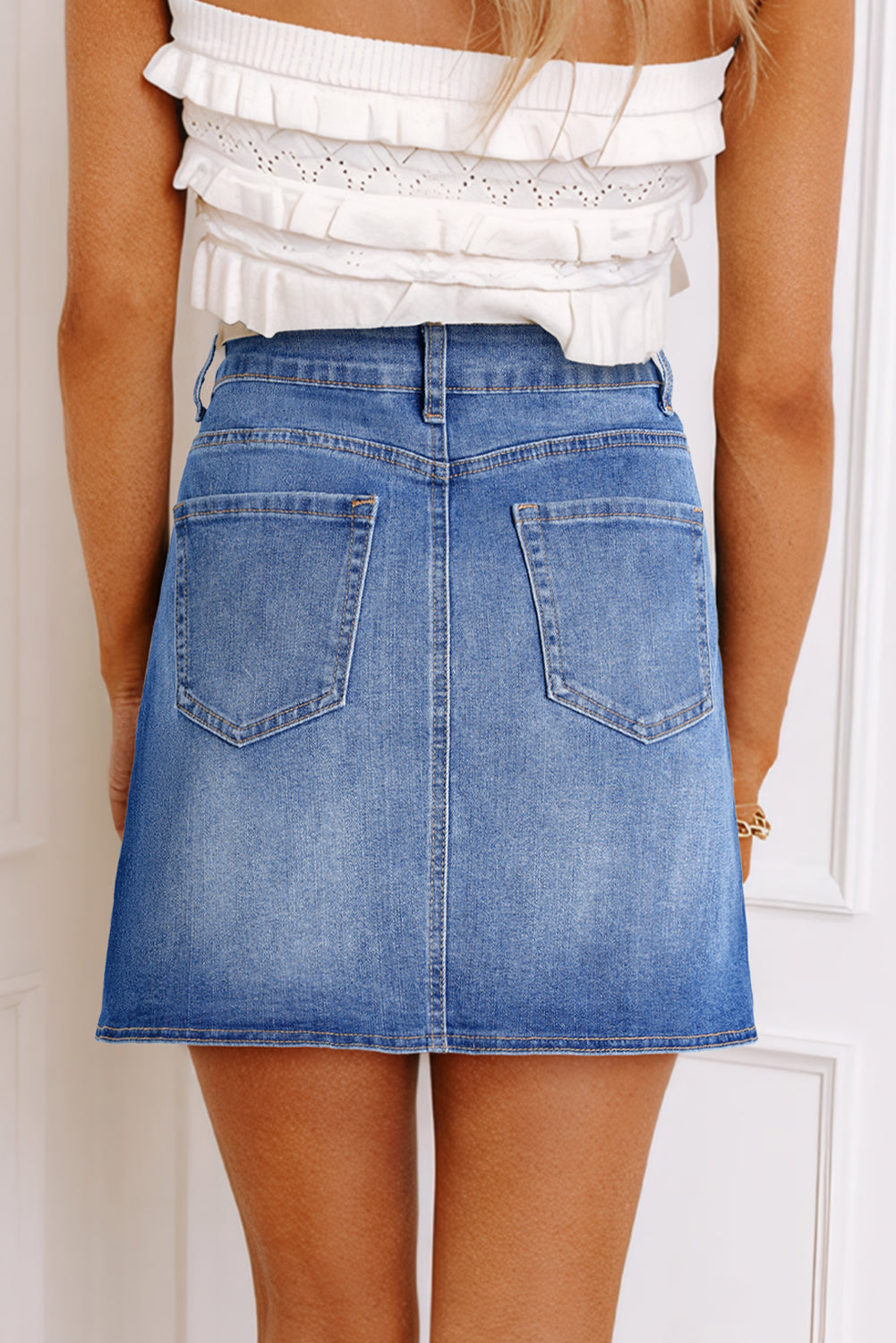 Ashleigh Blue Wrapped Crossed Waist Denim Mini Skirt