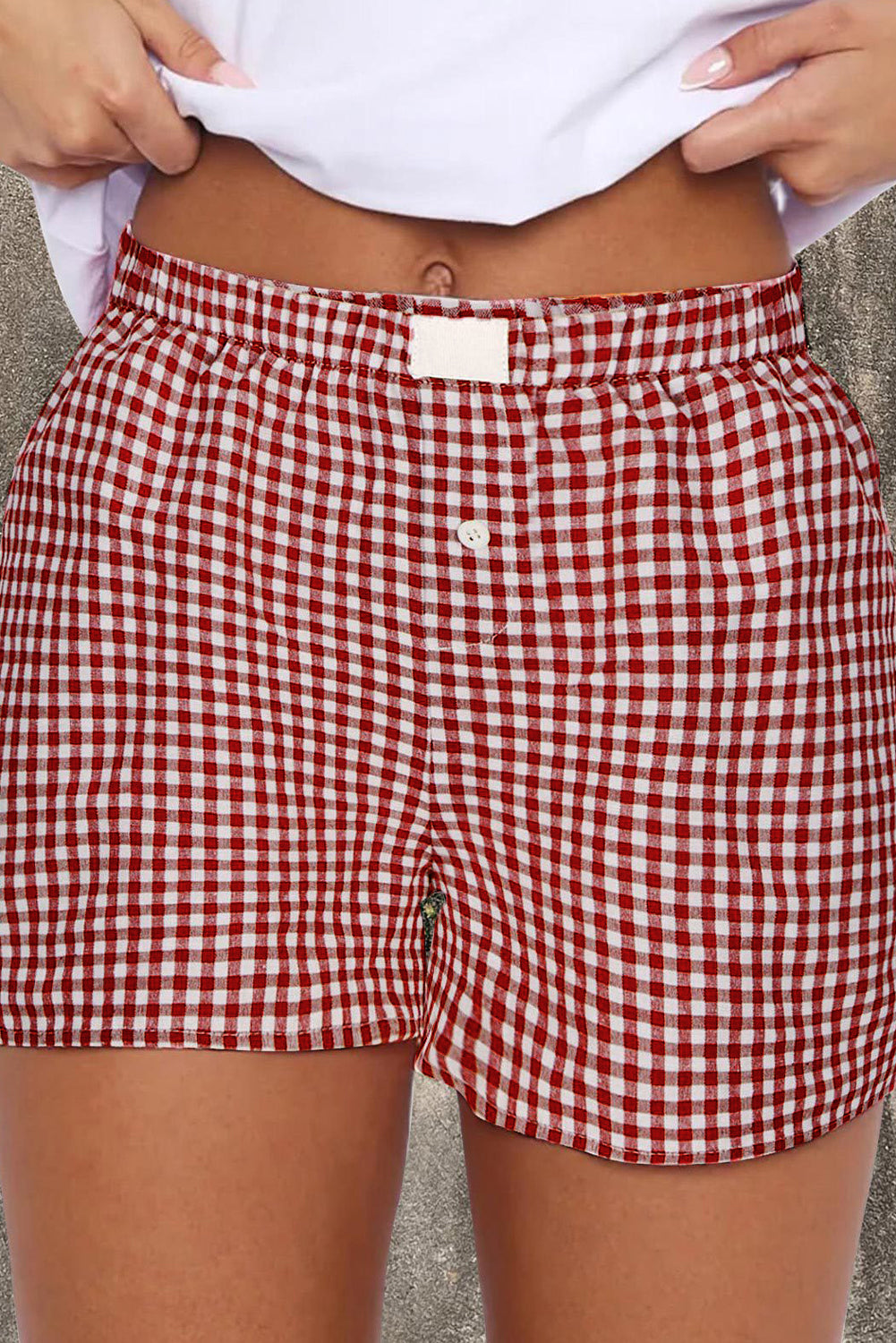 Red Gingham Printed High Waist Shorts