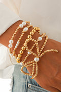 (Copy) Gold Bow Knot Pearl Beaded Multi Layered Bracelet Set
