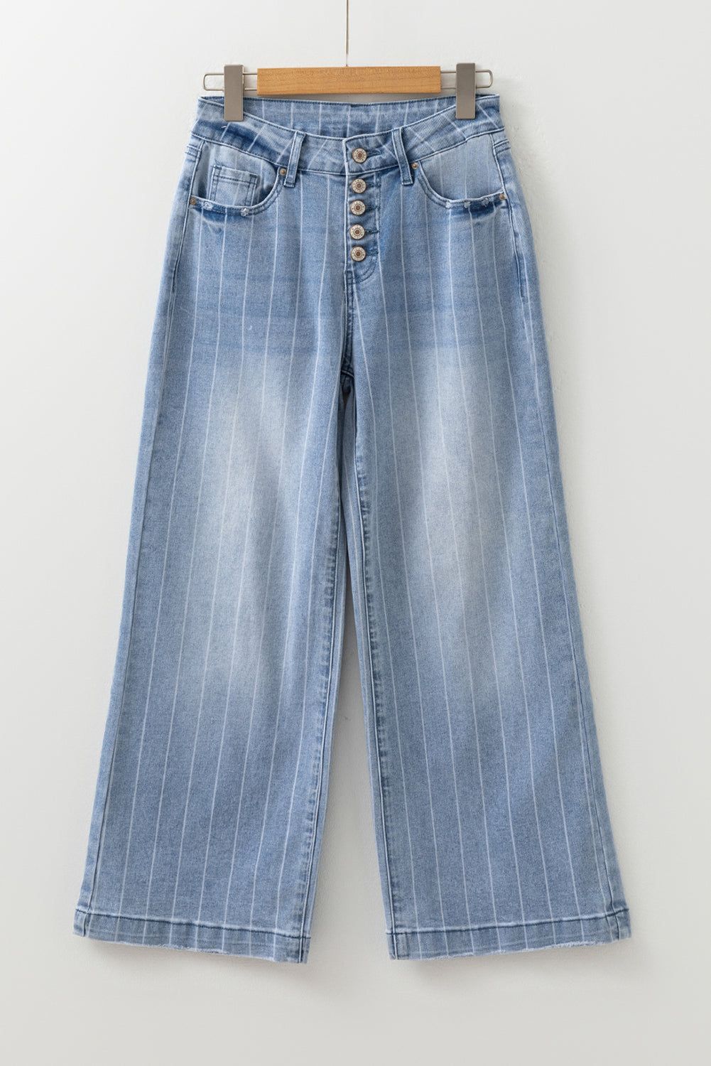 Beau Blue Multi Buttons Pinstripe Wide Leg Jeans