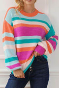 Striped Round Neck Drop Shoulder Sweater for Women