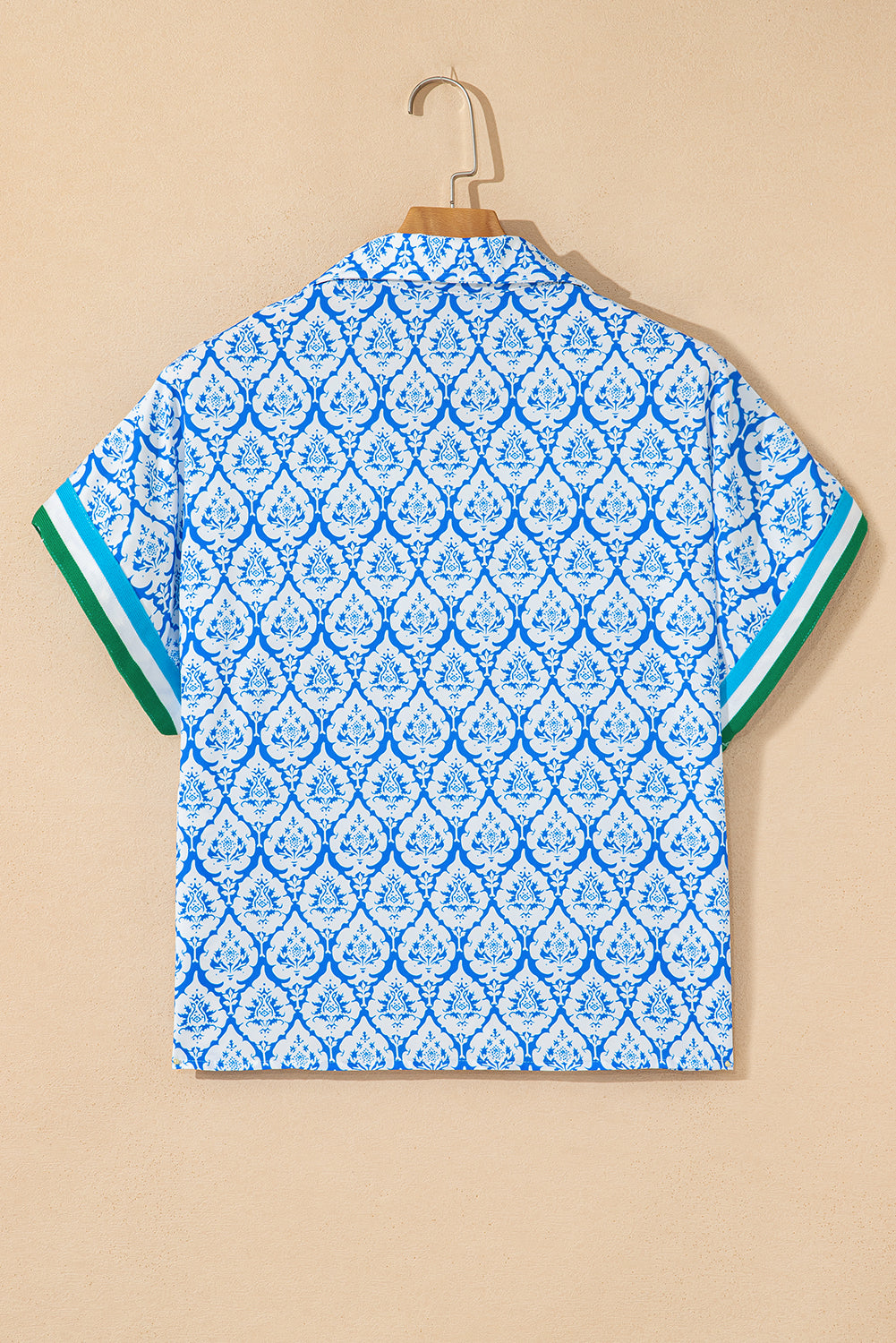 Pink Western Print Zipped Collar Short Sleeve Summer Blouse Top