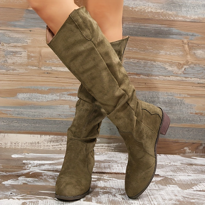 Women's Vintage Western Cowboy Boots - Knee-High Pull-On Boots with Chunky Heels, Slip-Resistant PU Outsole - Western Booties for Women, Country Western Events & Everyday Outfits - by Ylxhoa, Cowboy Accessories, Casual Wear,