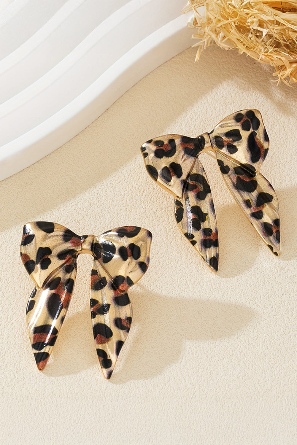 Gold Leopard Print Bow Knot Shape Plated Alloy Earrings