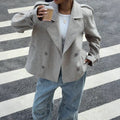 Women's Casual Loose Double Button Lapel Elegant Woolen Coat