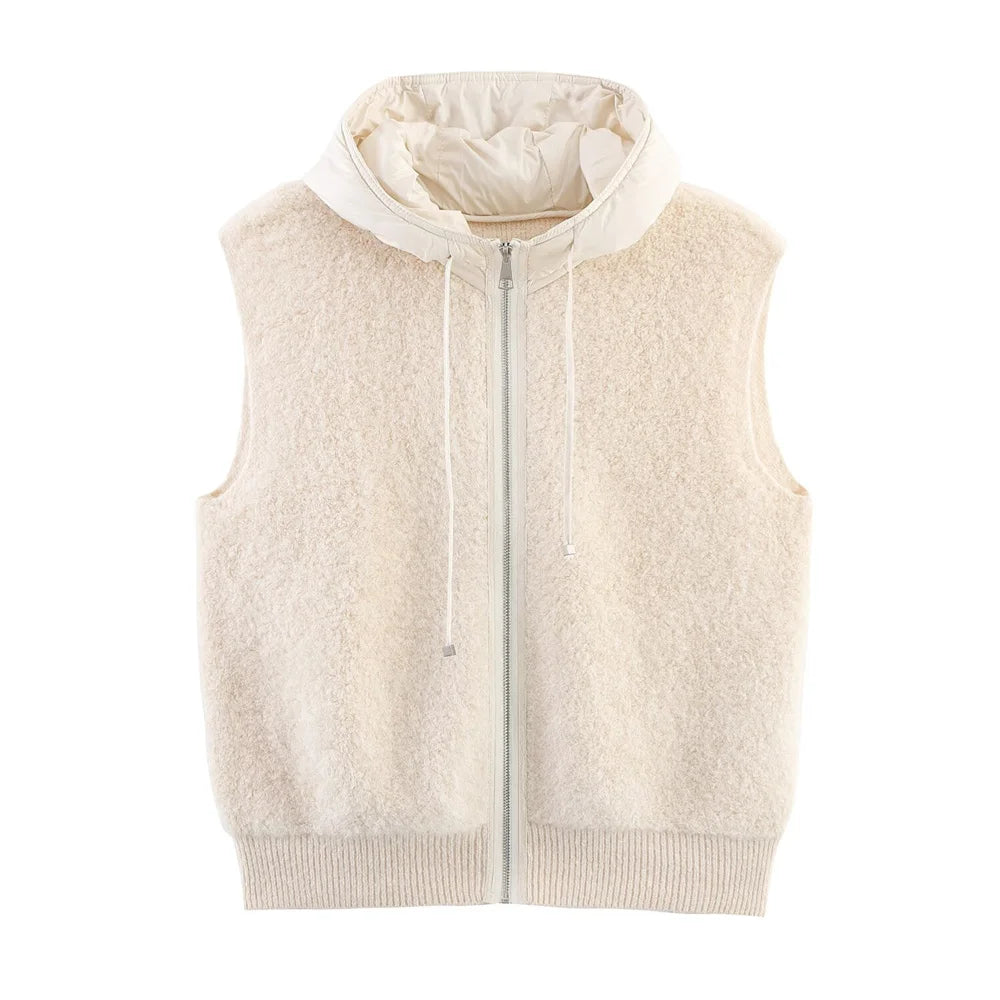 women's clothing new product temperament casual towel needle clip cotton hooded zipper cardigan vest