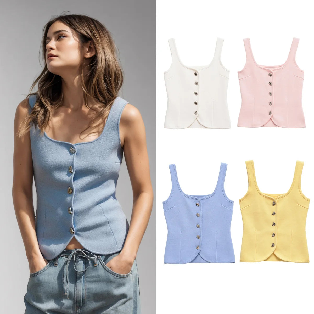 Women's clothing 2025 spring and summer European and American style buttons and small vest suspender top for women