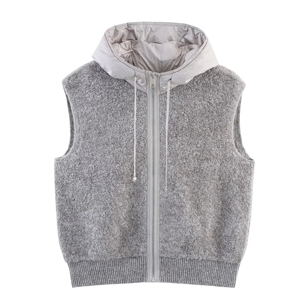 women's clothing new product temperament casual towel needle clip cotton hooded zipper cardigan vest