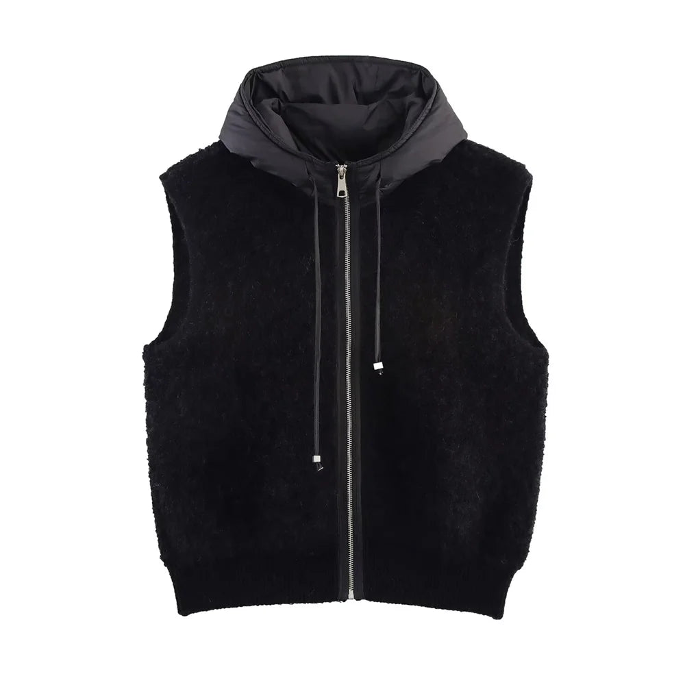 women's clothing new product temperament casual towel needle clip cotton hooded zipper cardigan vest