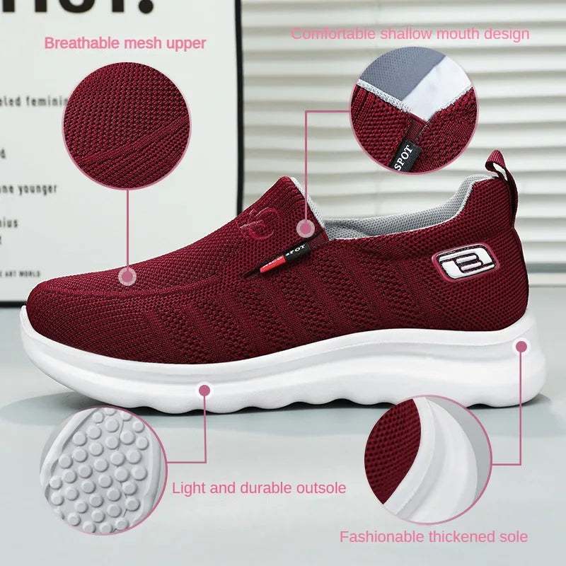 Women's Cloth Shoes 2024 New Knitted Lightweight Women's Shoes Trendy Soft Sole Comfortable, Breathable, and Leisure Kick on