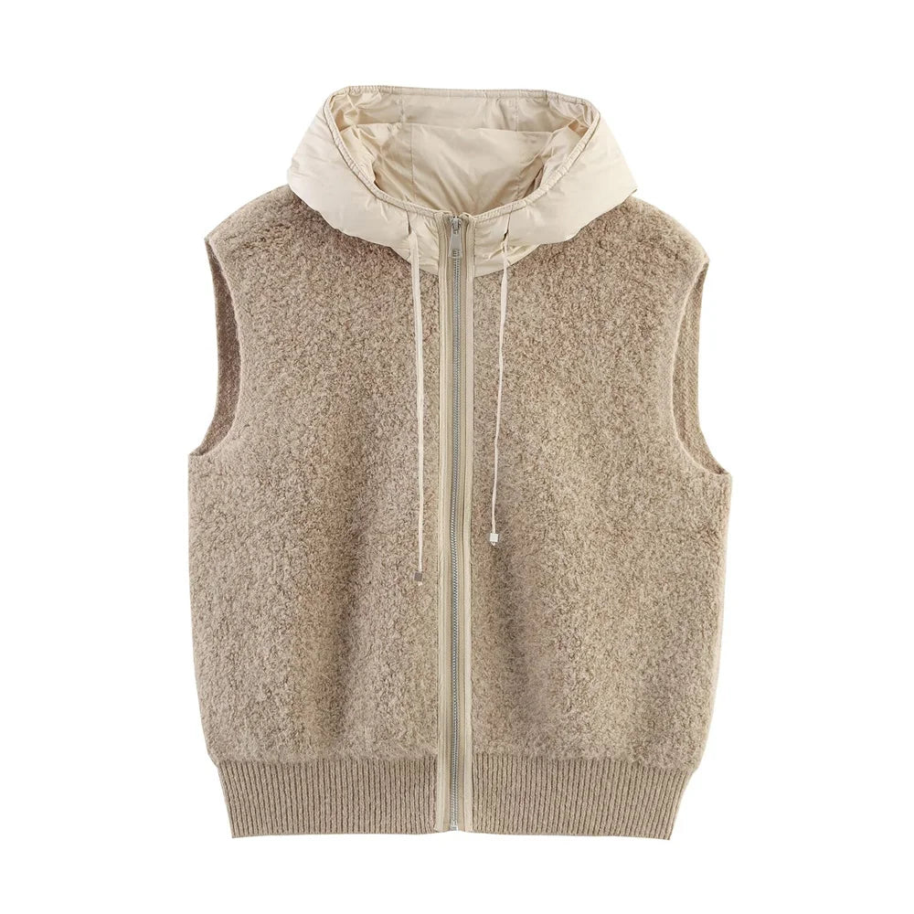 women's clothing new product temperament casual towel needle clip cotton hooded zipper cardigan vest