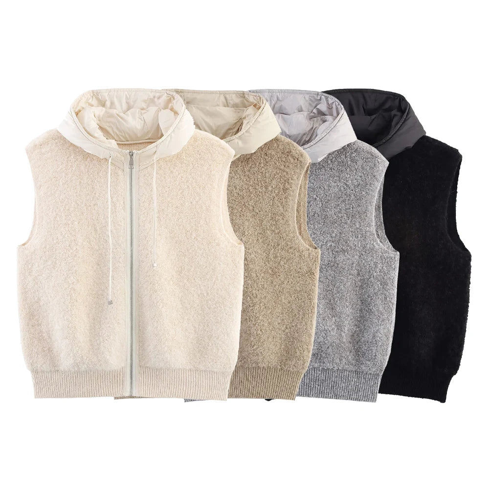 women's clothing new product temperament casual towel needle clip cotton hooded zipper cardigan vest