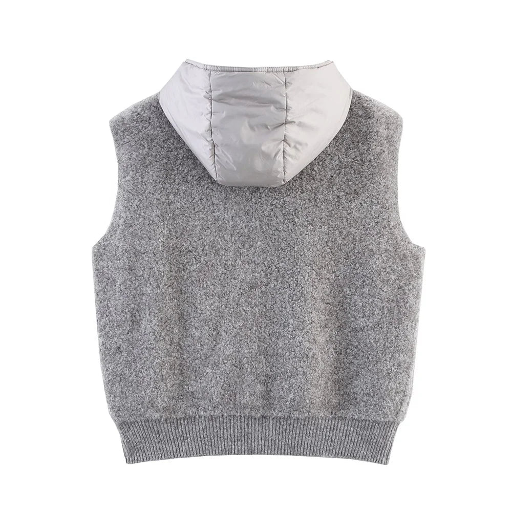 women's clothing new product temperament casual towel needle clip cotton hooded zipper cardigan vest