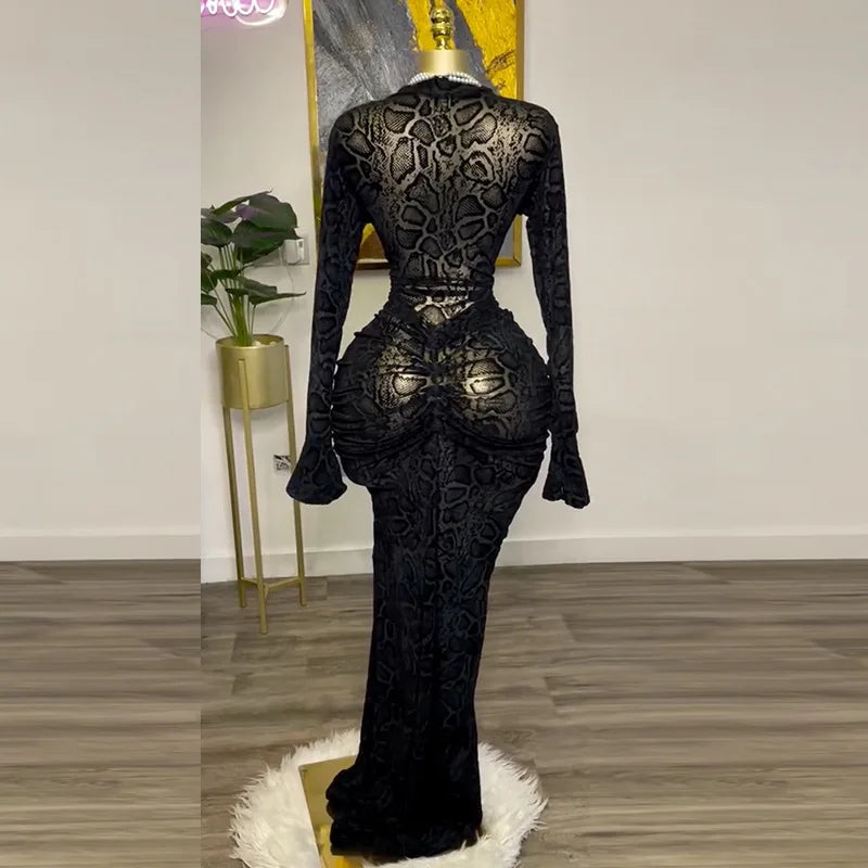 Women's clothing 2025 spring new style temperament semi high collar lace long sleeved waisted hip one-step skirt long skirt