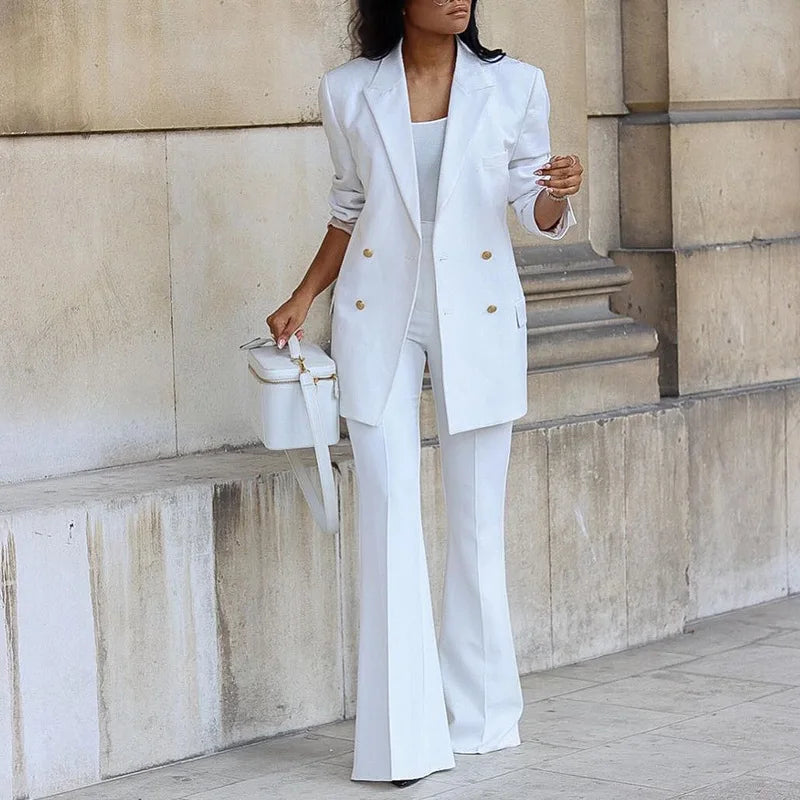 Women's Clothing 2023 Autumn New Solid Color Casual Suit Wide-leg Pants Suit Two-piece Suit Ensemble Femme 2 Pièces été