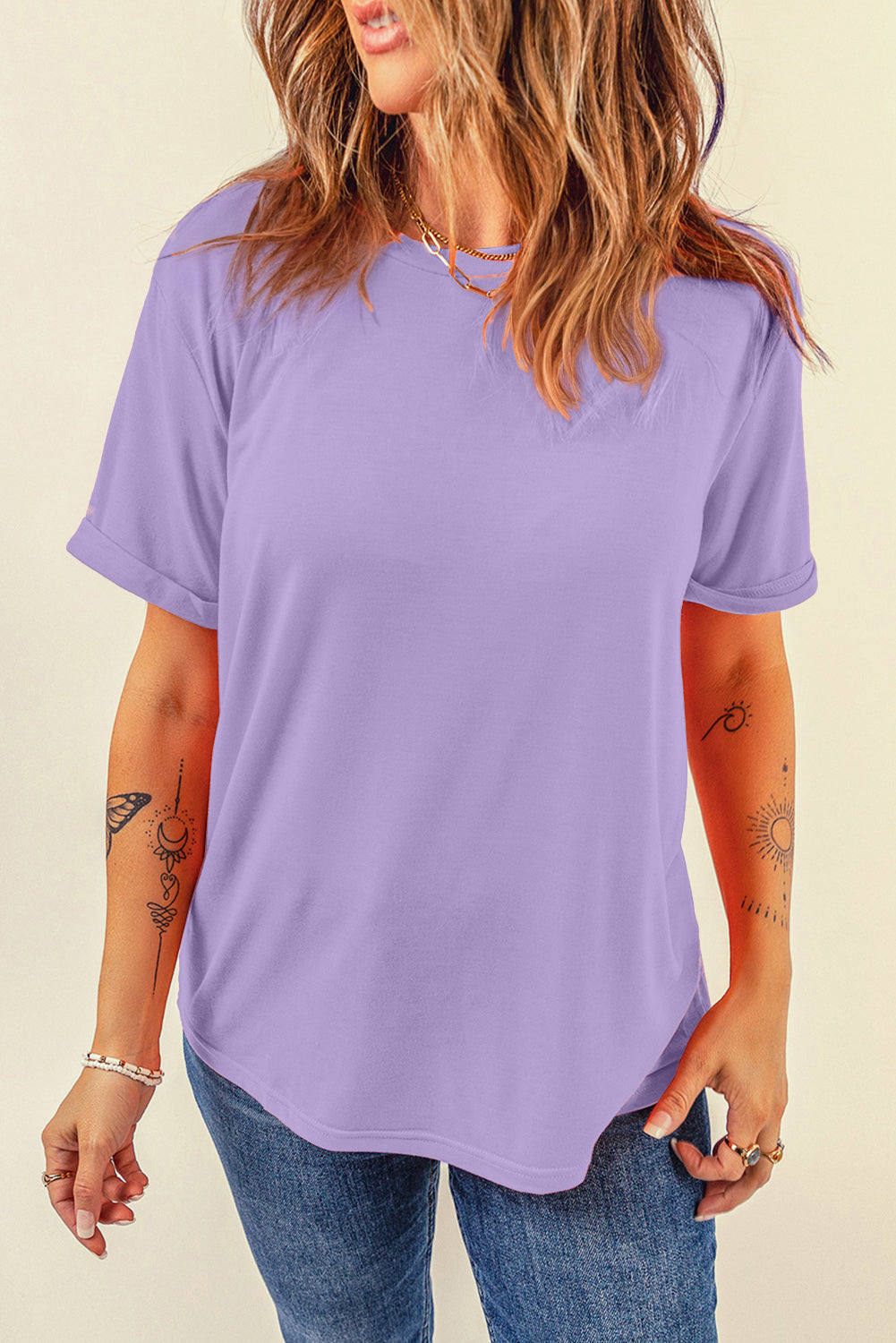 Light Blue Bright Casual Plain Crew Neck Tee