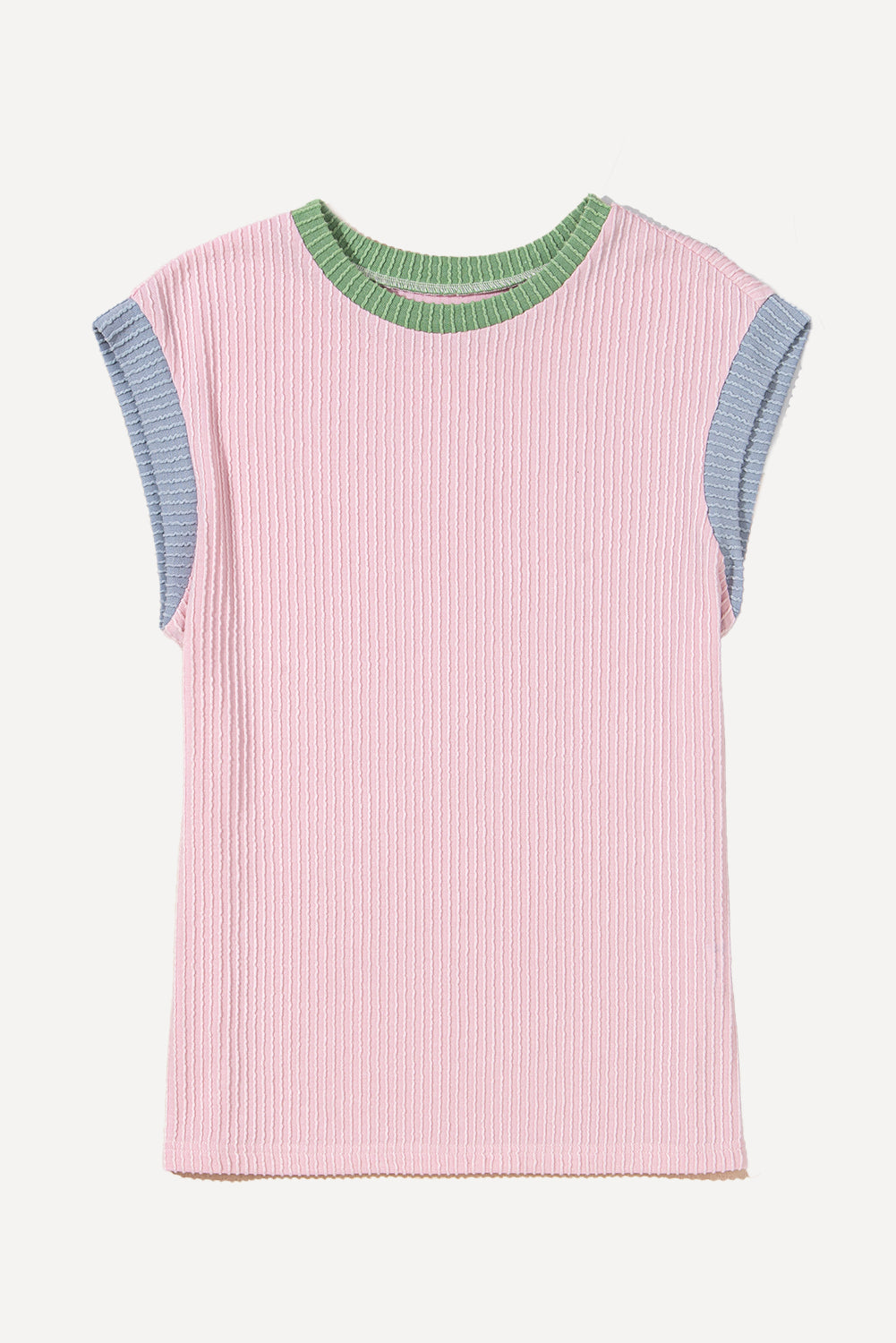 White Color Block Corded Knit Crew Neck Tee