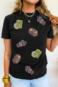Black Sequin Crawfish Potato Lemon Corn Graphic Crewneck T Shirt