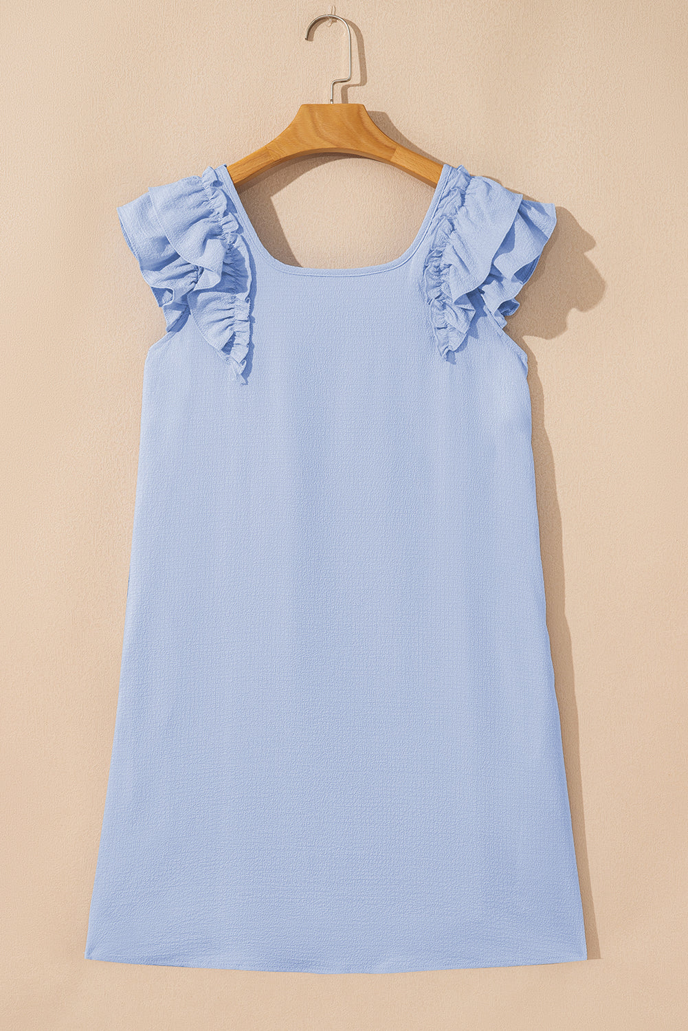 Light Pink Textured Flutter Sleeve Square Neck Bow Back Mini Dress