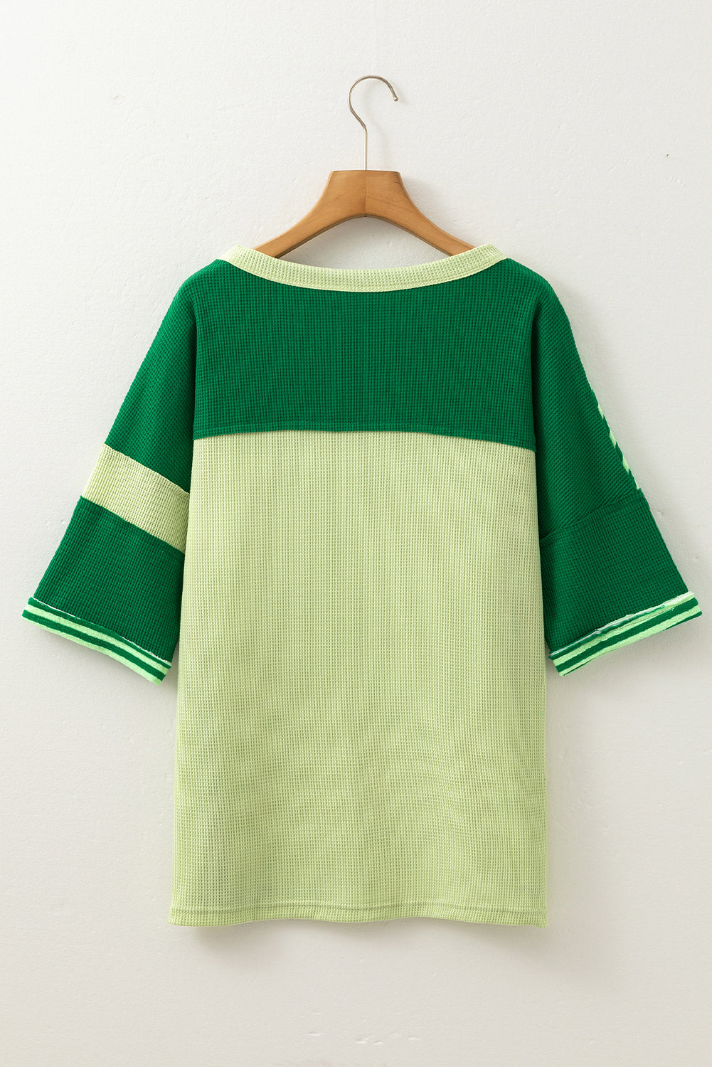 Mint Green Striped Patchwork Textured Colorblock 3/4 Sleeve Knit Top