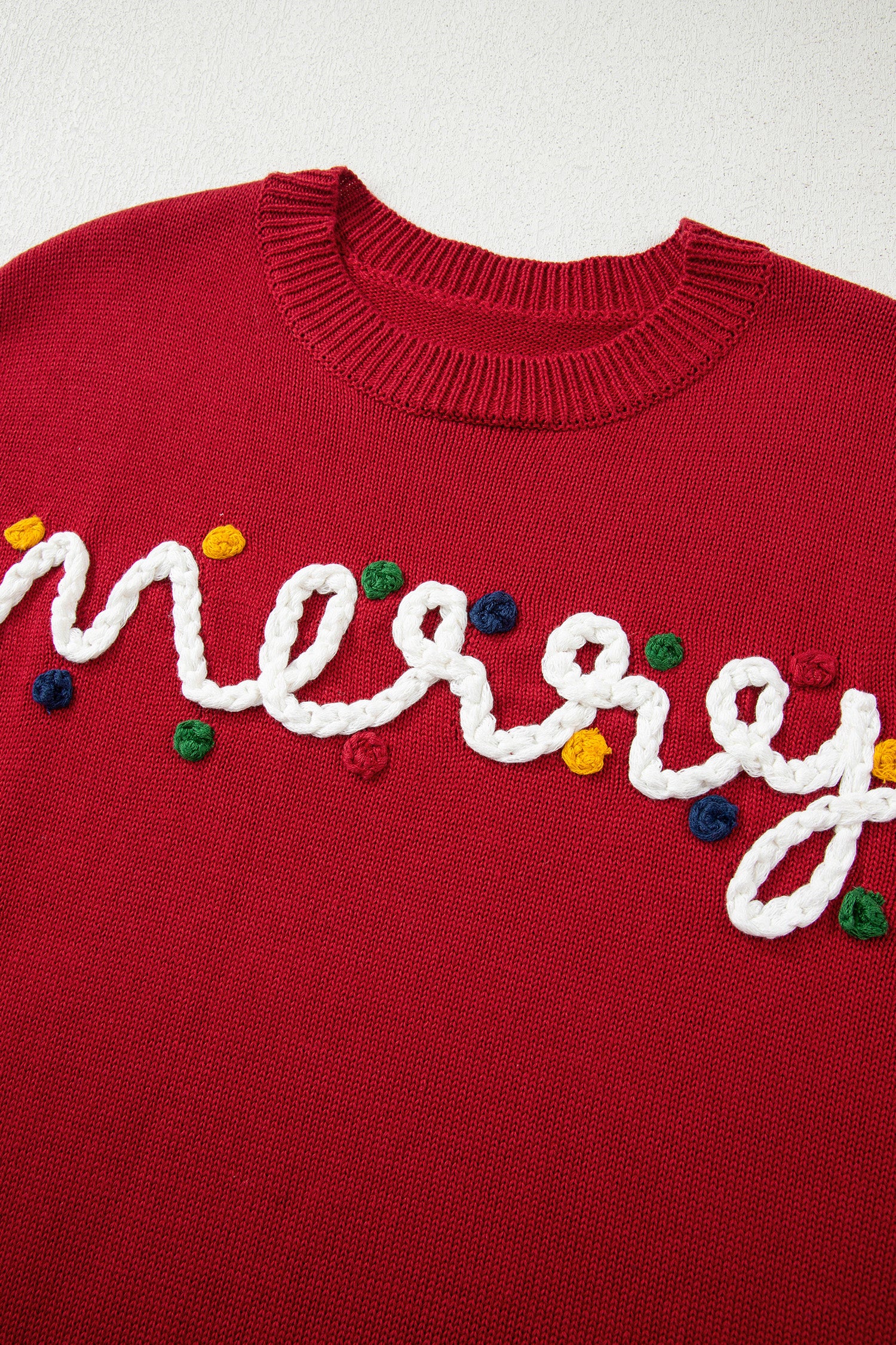 Smoke Gray Merry Colorful Dot Detail Christmas Drop Shoulder Sweater