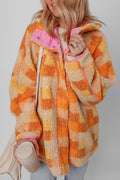 Orange Checkered Sherpa Hooded Jacket